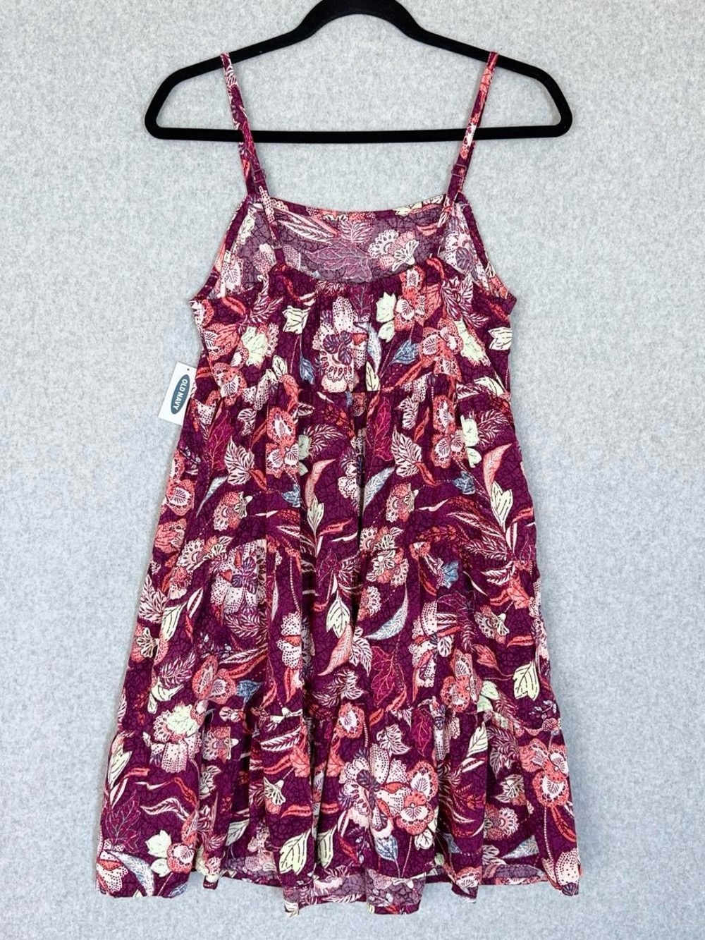 Old Navy Dress Womens Small Purple Burgundy Floral Tiered Sleeveless Boho Spring - Picture 7 of 13